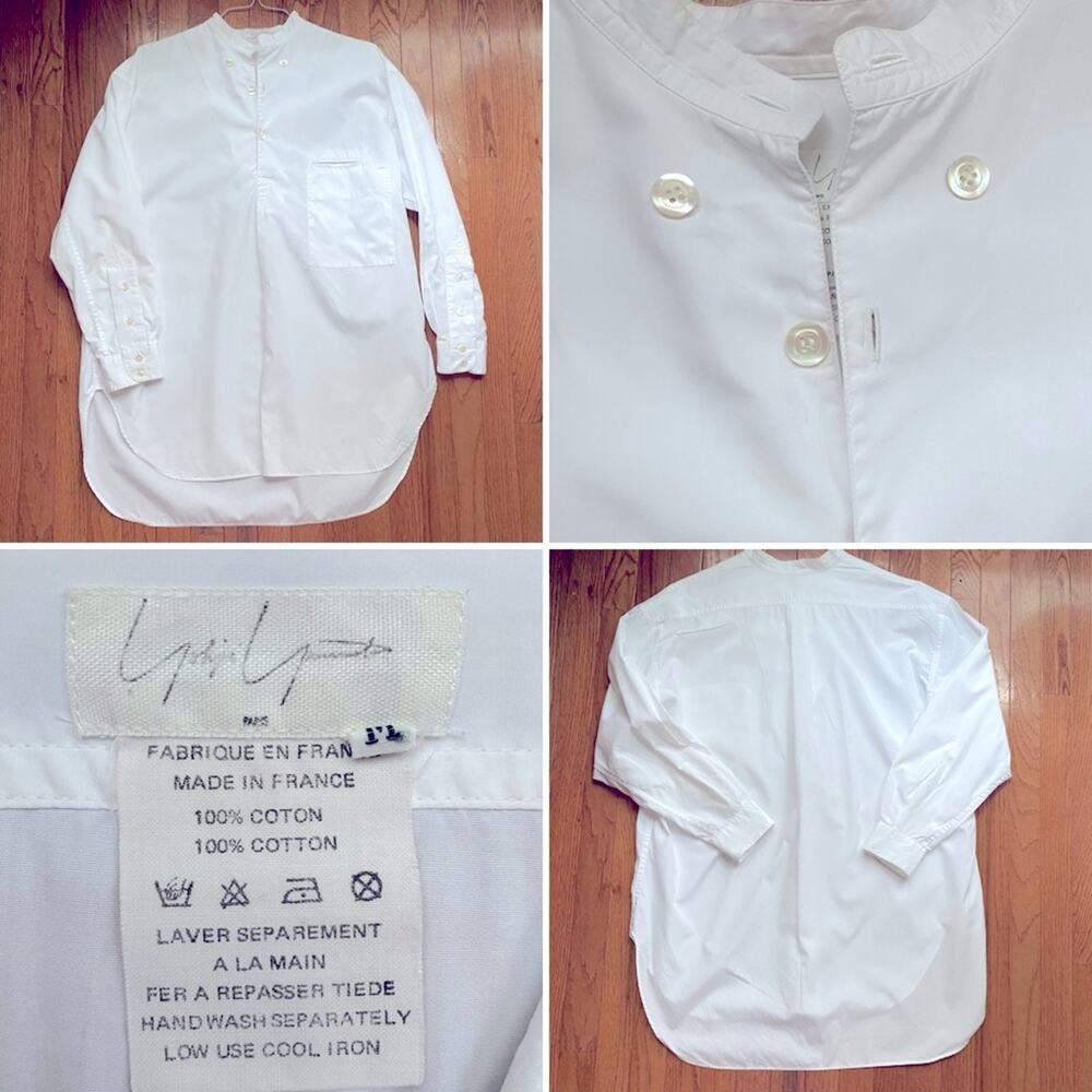 Yohji Yamamoto Paris $880 Mandarin Collar Cotton 4 Button Mens White Shirt M